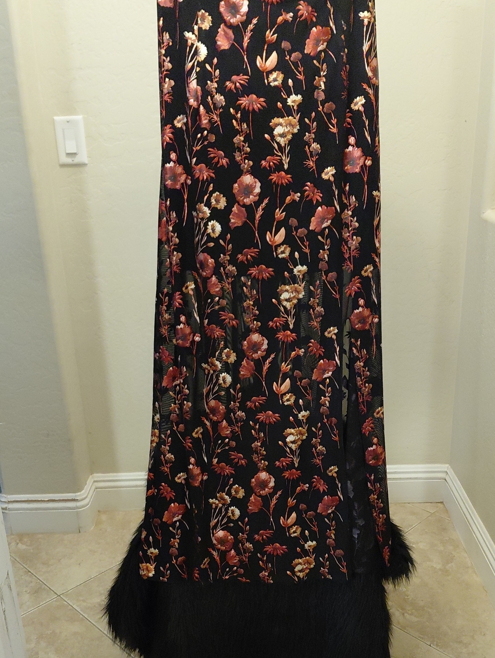 DOLLSKILL CURRENT MOOD MAXI XXL Black Slip Dress with Burnt Orange Floral Print - Picture 3 of 16